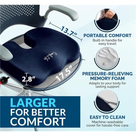 Gel Memory Foam Seat Cushion Tailbone Coccyx Pillow Office Chair Car Back Pain - Picture 5 of 7